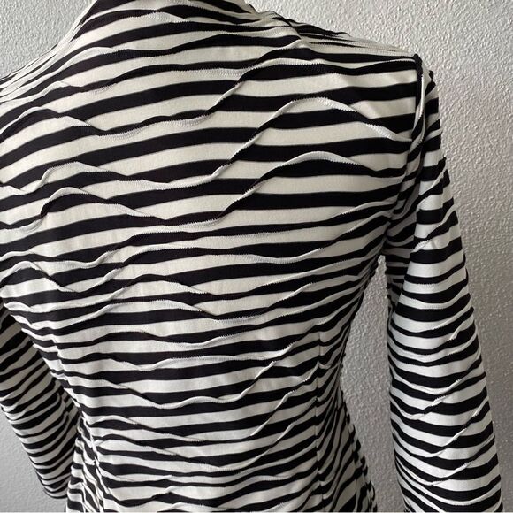 Chico’s Stripe Print Surplice Wrap Neck Black White Sheath Dress - Picture 12 of 15